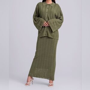 Oula Crochet Top & Maxi Skirt Set - Olive